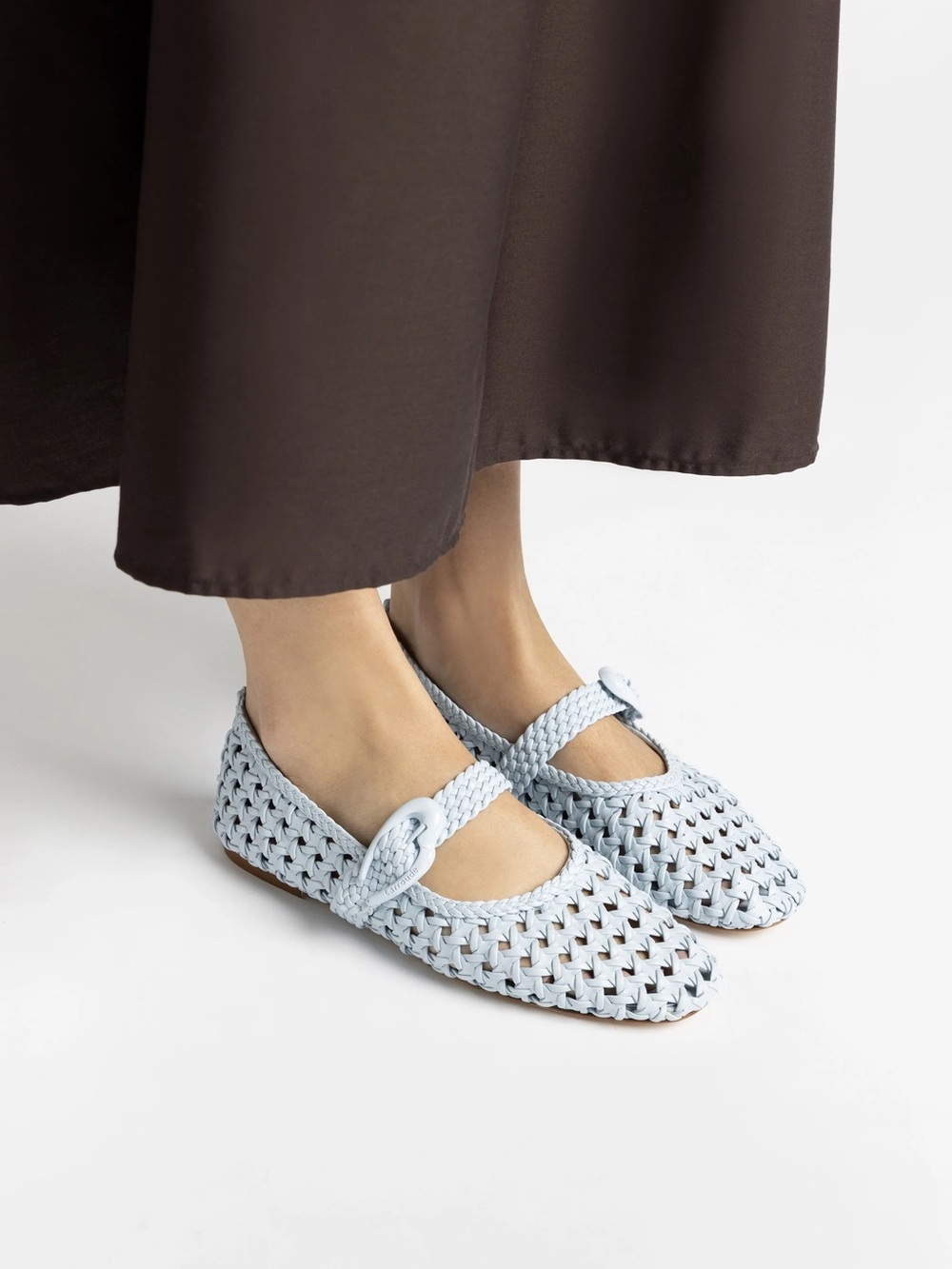 Larroude Pale Blue Woven Mary Jane Flats